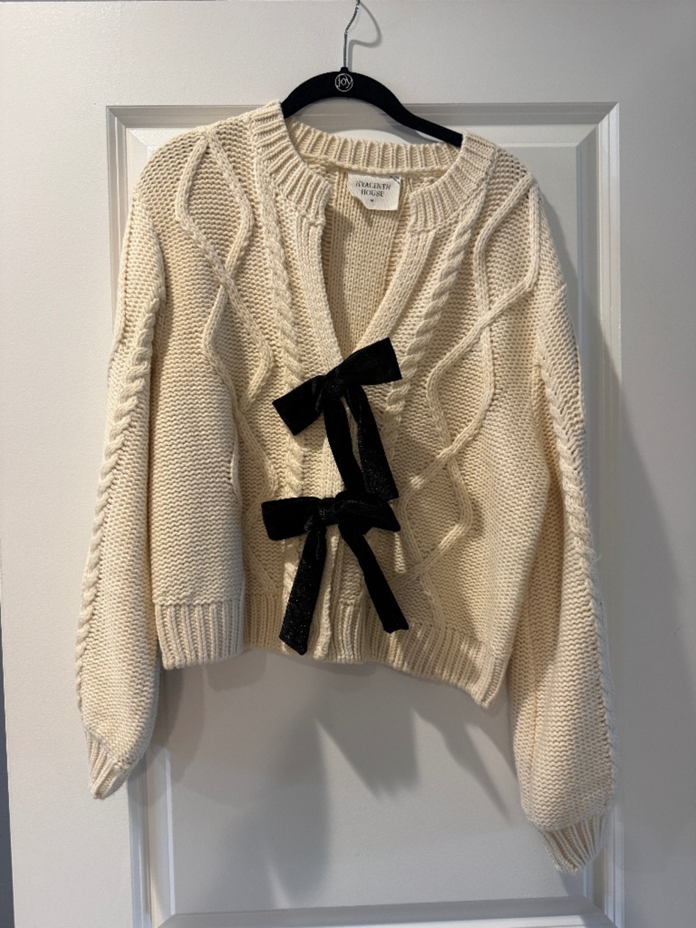 Hyacinth House Cream & Black Velvet Bows Bess Cardigan